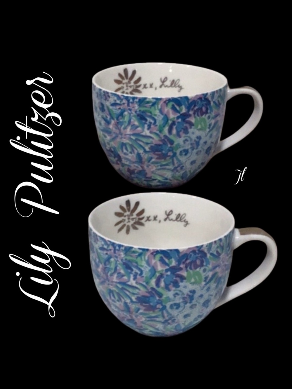 Lilly Pulitzer Set of 2 High Manetenance 12 Oz Ceramic Mugs Gold Gilded Message